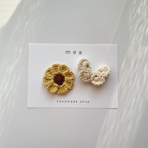 向日葵と蝶々のベビーキッズヘアクリップ 2つセット ヘアアクセサリー