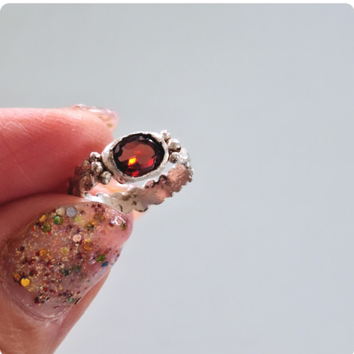 3号】ガーネット ピンキーring / 天然石silver925 ボタニカル