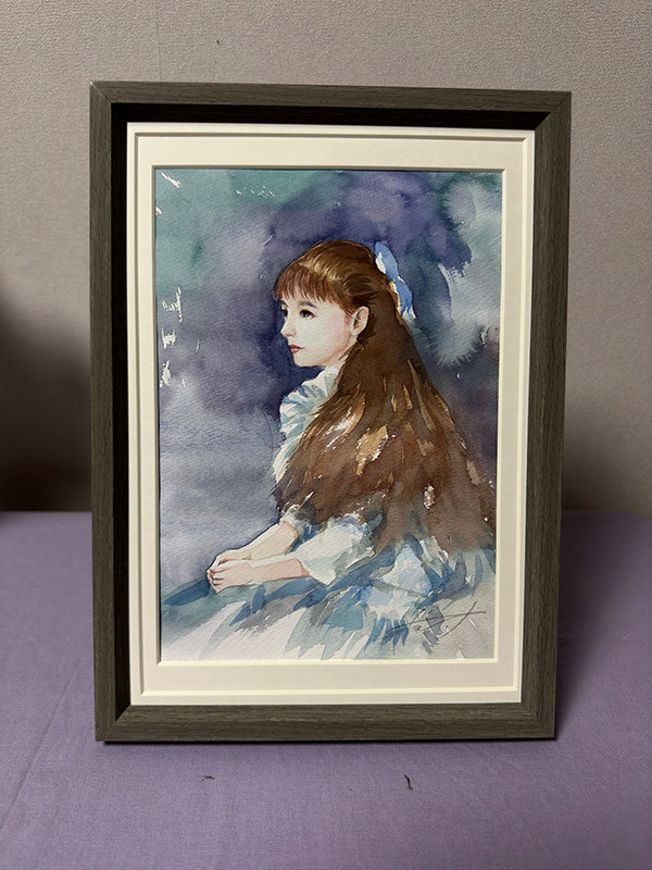 水彩アート「薔薇とシャム猫」1点物、手描き、真筆。 香ばしくっ