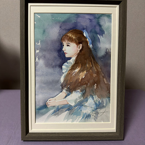絵画　少女　水彩画 絵画少女水彩画