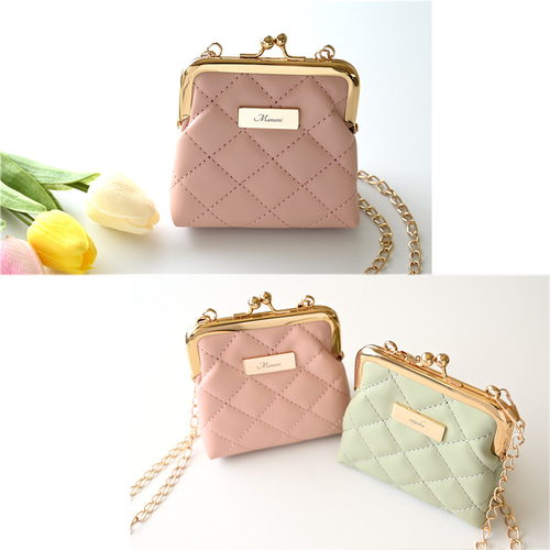 キルティング がま口 ポーチ - クラシック - 】 ミニバッグ 名入れ