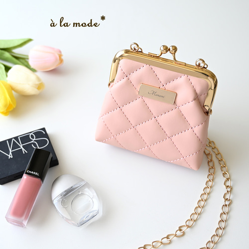 キルティング がま口 ポーチ - クラシック - 】 ミニバッグ 名入れ