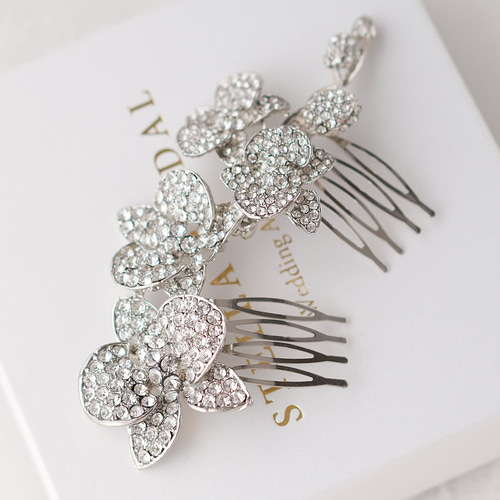 スワロフスキーとクリスタルの ウェディングヘッドドレス モス