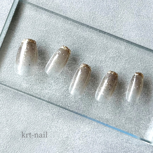 openingsale⭐ネイルチップ ラメグラデーションミラーフレンチ ネイル
