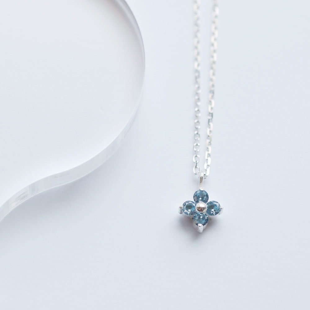 アクアマリン フラワー ネックレス シルバー925
