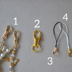 ぷっくりハートやパールのミニハンドストラップ ＆ スマホストラップ　ピンク×シャンパン 5枚目の画像