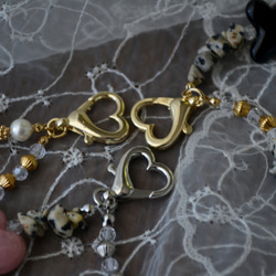 ぷっくりハートやパールのミニハンドストラップ ＆ スマホストラップ　ピンク×シャンパン 6枚目の画像