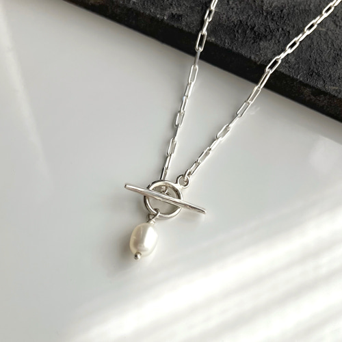 silver925 淡水パールと小さめマンテル チェーンネックレス