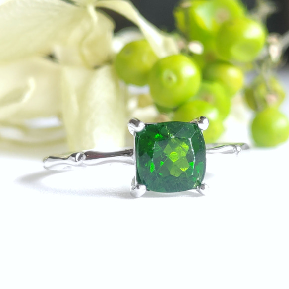 キラキラ クロムダイオプサイト 天然石 リング S925 6×6㎜ 指輪