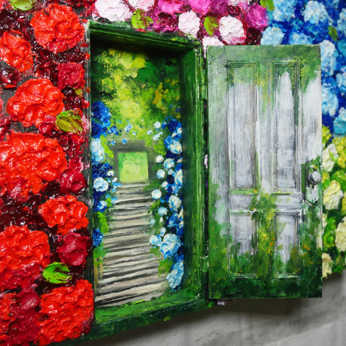 油絵 油彩 油彩画 絵 絵画 【扉】 油絵 油彩 油彩画 絵 絵画 【扉の先の紫陽花の階段】 絵画 HR 通販