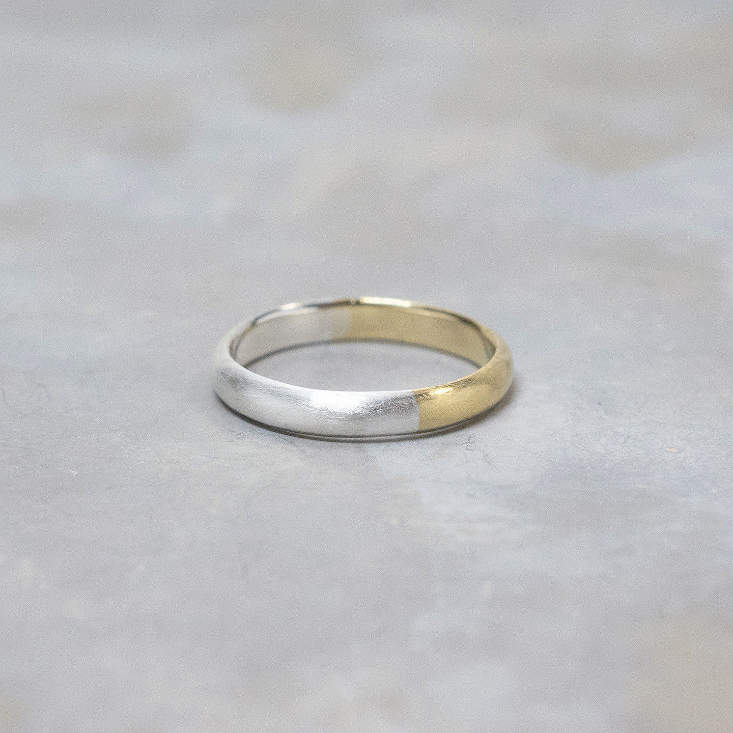 つや消し シルバー×真鍮バイカラーハーフドームプレーンリング 3.0mm幅 マット｜SV×BS RING｜1085