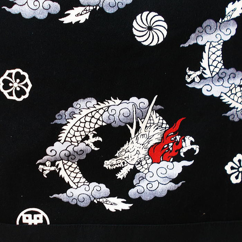 和柄横長トートバッグ 龍神 竜 龍 A4サイズ入ります マチ大きめ Dカン