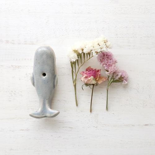 クジラの花挿しオブジェ ブルーグレー ＊ ドライフラワー付き 一輪挿し