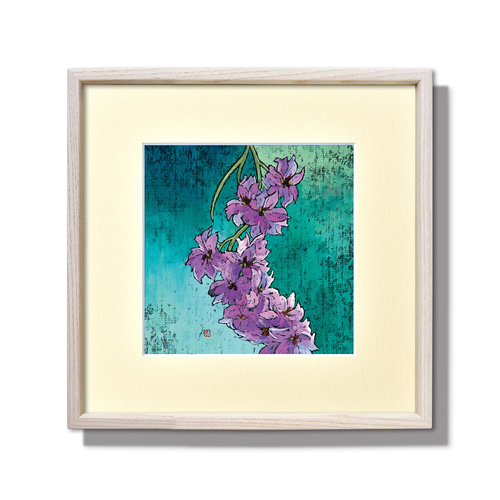 日本画 女性と花 木製フレーム