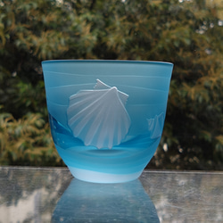 波の音」冷酒グラス ぐいのみ 海 薄ブルー 水色 サンドブラスト