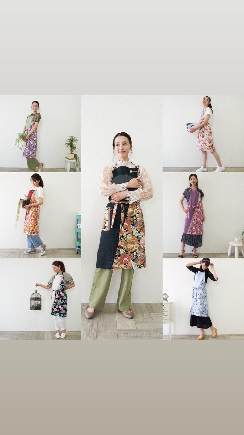 発送7日以内　和モダンエプロン 紺色と桜と束熨斗紋様 ✴︎ 表地で吸水・裏地で守る　和風 和柄 ギフト 名入れok