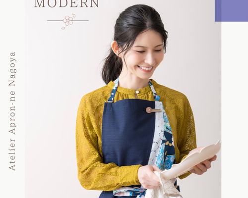 新品 二部式 茶道稽古着 和風 エプロン 着物 リメイク 紺 桜 袱紗 懐紙