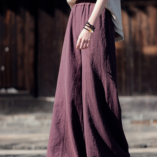 苎麻ワイドパンツ 砂洗綿キュロット #6197紫色 キュロット・ワイド