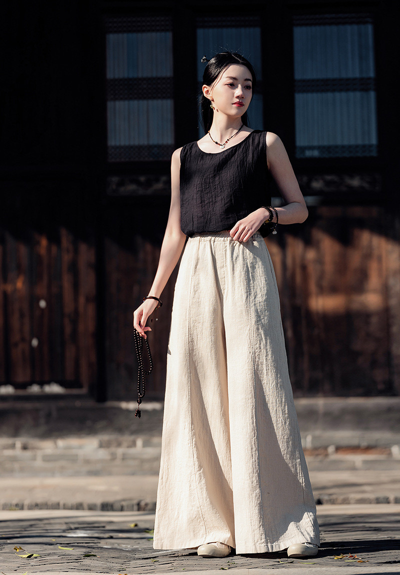 苎麻ワイドパンツ 砂洗綿キュロット #6197原苎麻色