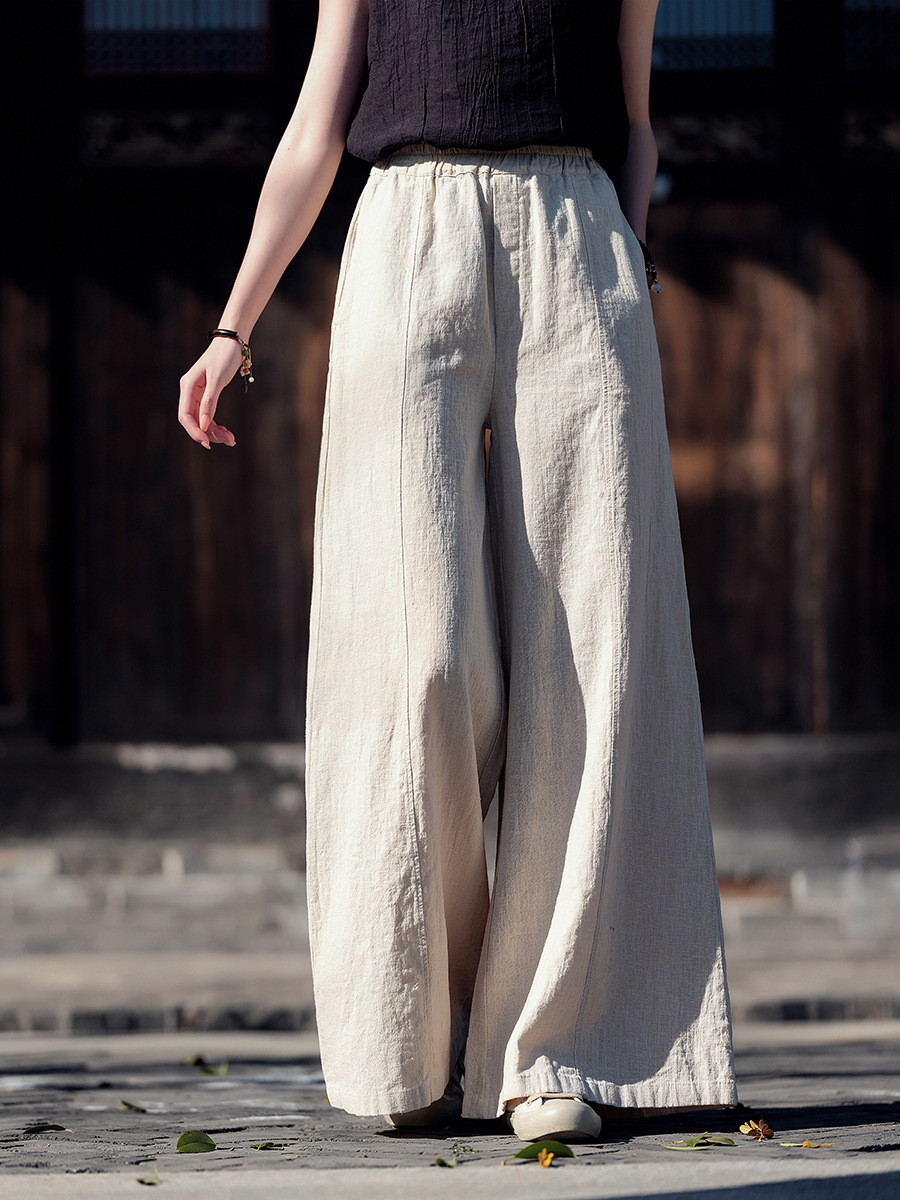 苎麻ワイドパンツ 砂洗綿キュロット #6197原苎麻色