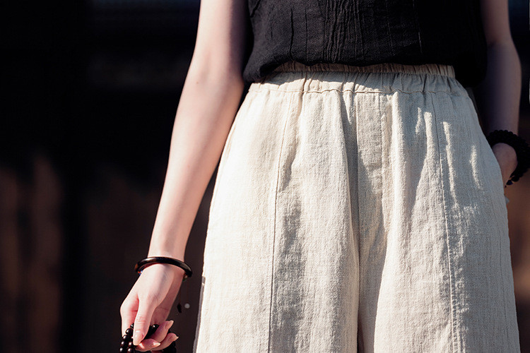 苎麻ワイドパンツ 砂洗綿キュロット #6197原苎麻色