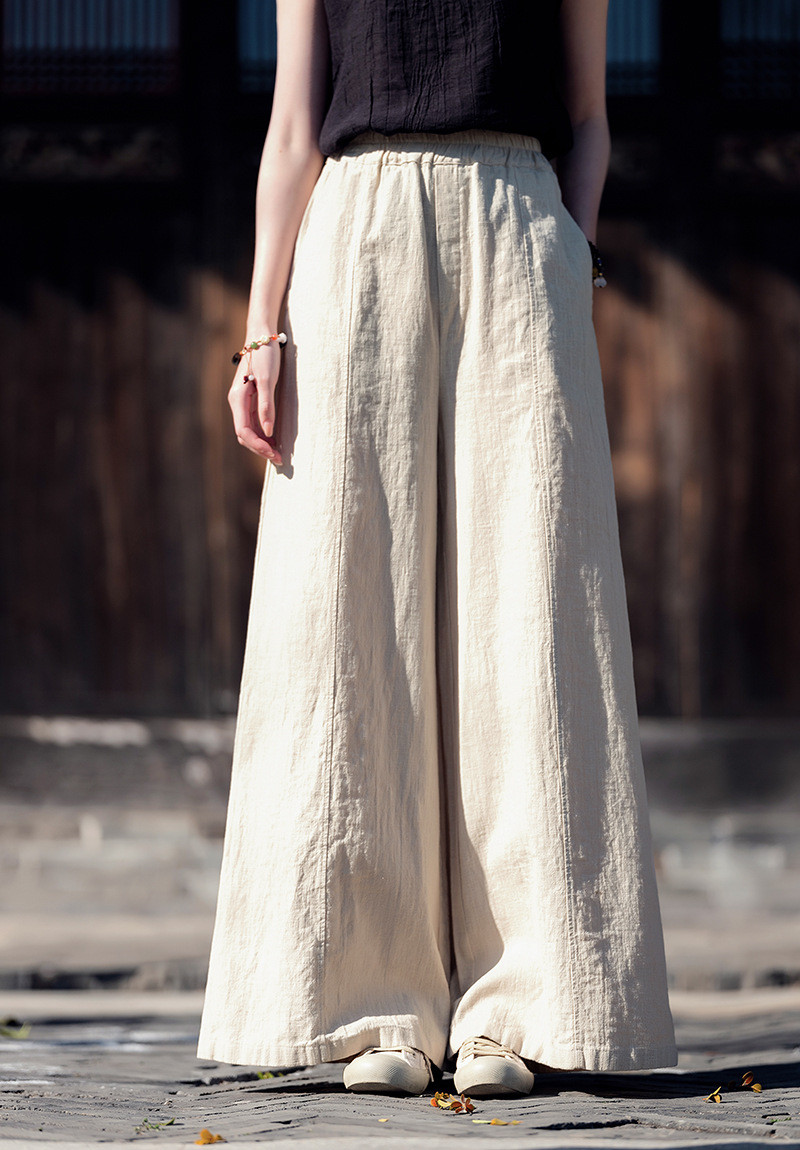苎麻ワイドパンツ 砂洗綿キュロット #6197原苎麻色