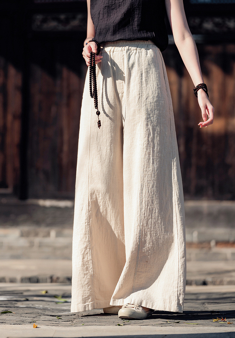 苎麻ワイドパンツ 砂洗綿キュロット #6197原苎麻色