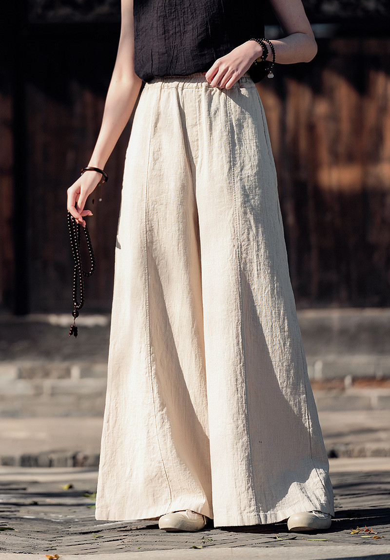 苎麻ワイドパンツ 砂洗綿キュロット #6197原苎麻色