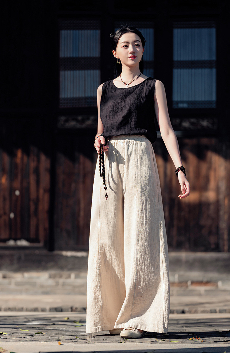 苎麻ワイドパンツ 砂洗綿キュロット #6197原苎麻色