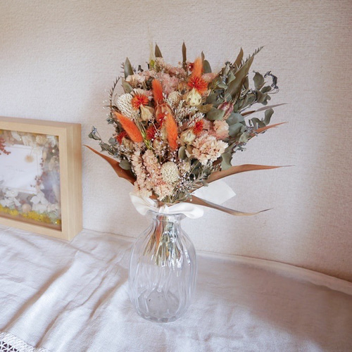 紅花ドライフラワースワッグ オレンジ色 プレゼント インテリア