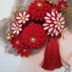 成人式 髪飾り つまみ細工 ちりめん 赤 白 七五三 卒業式 結婚式 入学