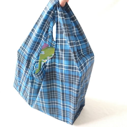 男前カラーのエコバッグ*防水ナイロンタータンチェック エコバッグ