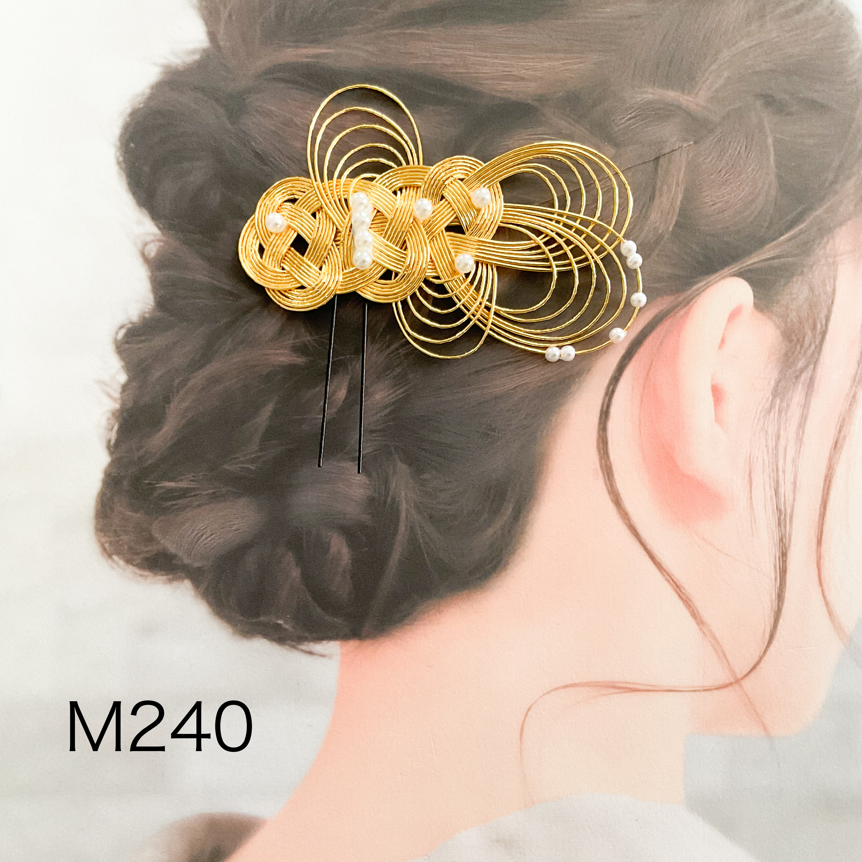 H40ピオニデザイン水引 ヘアアクセサリー 浴衣Ｕピン和装オーガンジーリボン ヘアアクセサリー H40ピオニデザイン水引 浴衣Ｕピン和装オーガンジーリボン