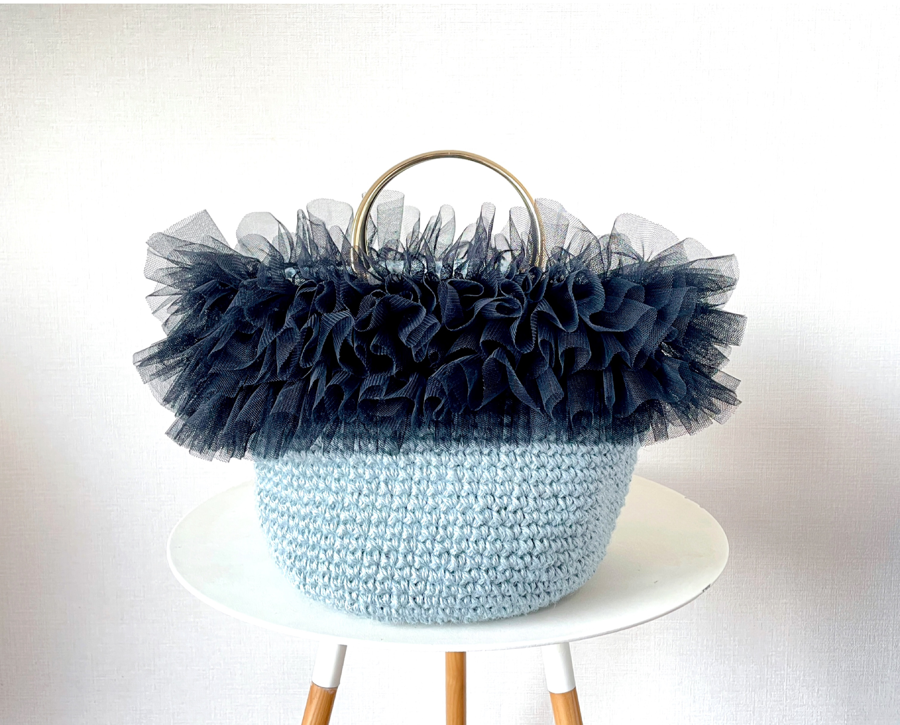 2025 ブラックチュール麻ひもバッグ