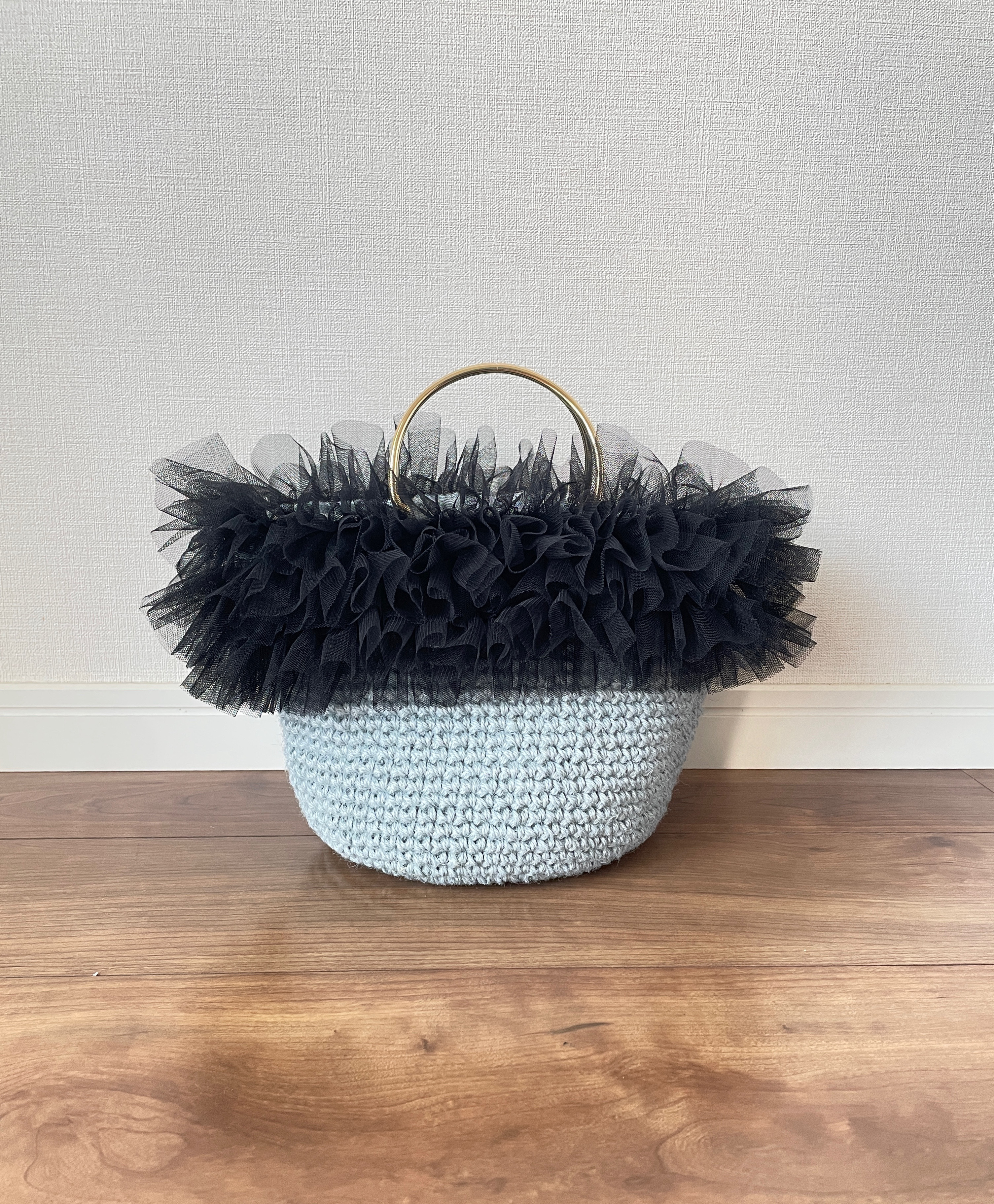 2025 ブラックチュール麻ひもバッグ