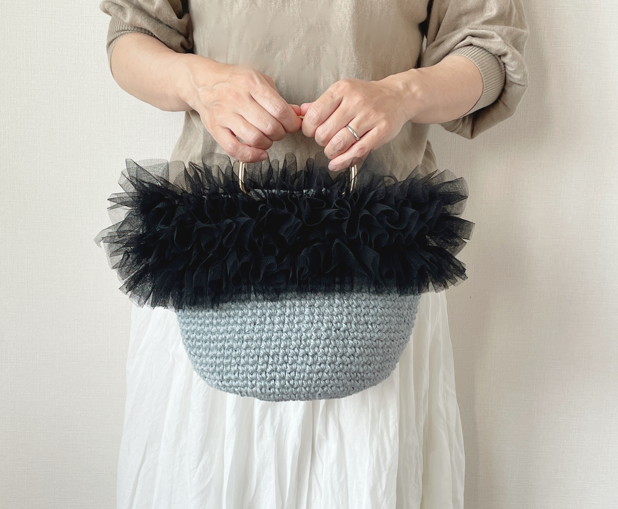 2025 ブラックチュール麻ひもバッグ