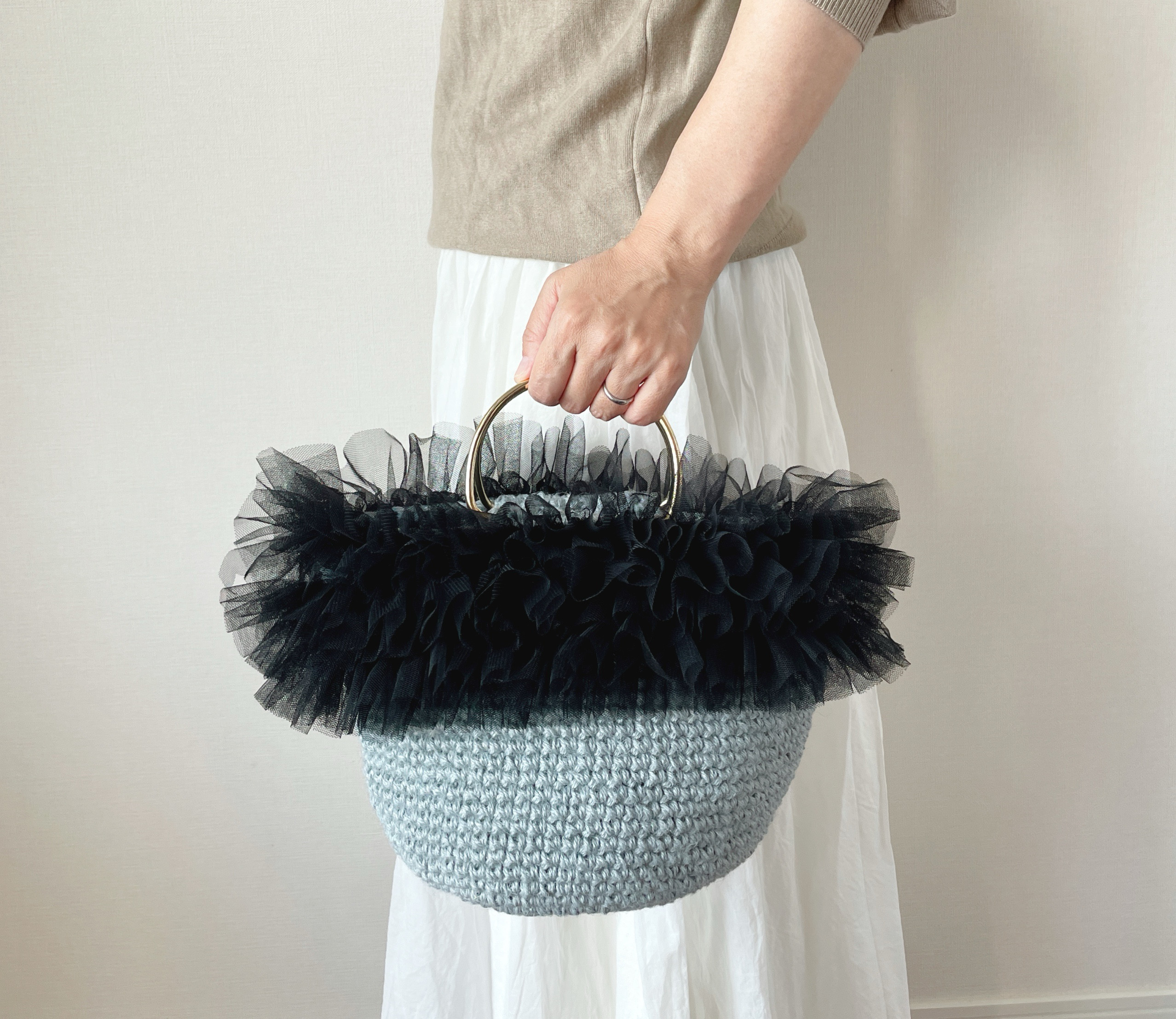 2025 ブラックチュール麻ひもバッグ