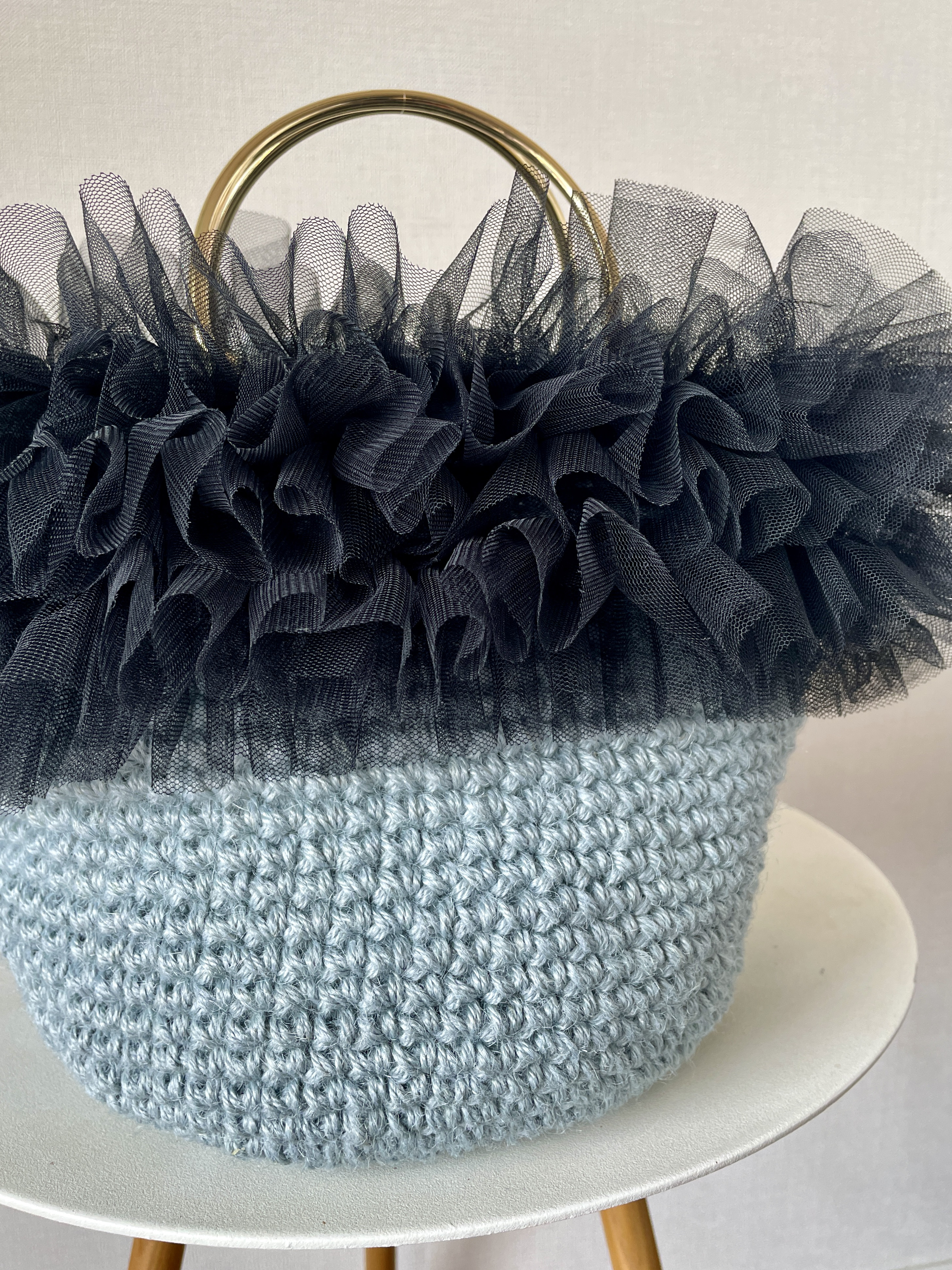 2025 ブラックチュール麻ひもバッグ