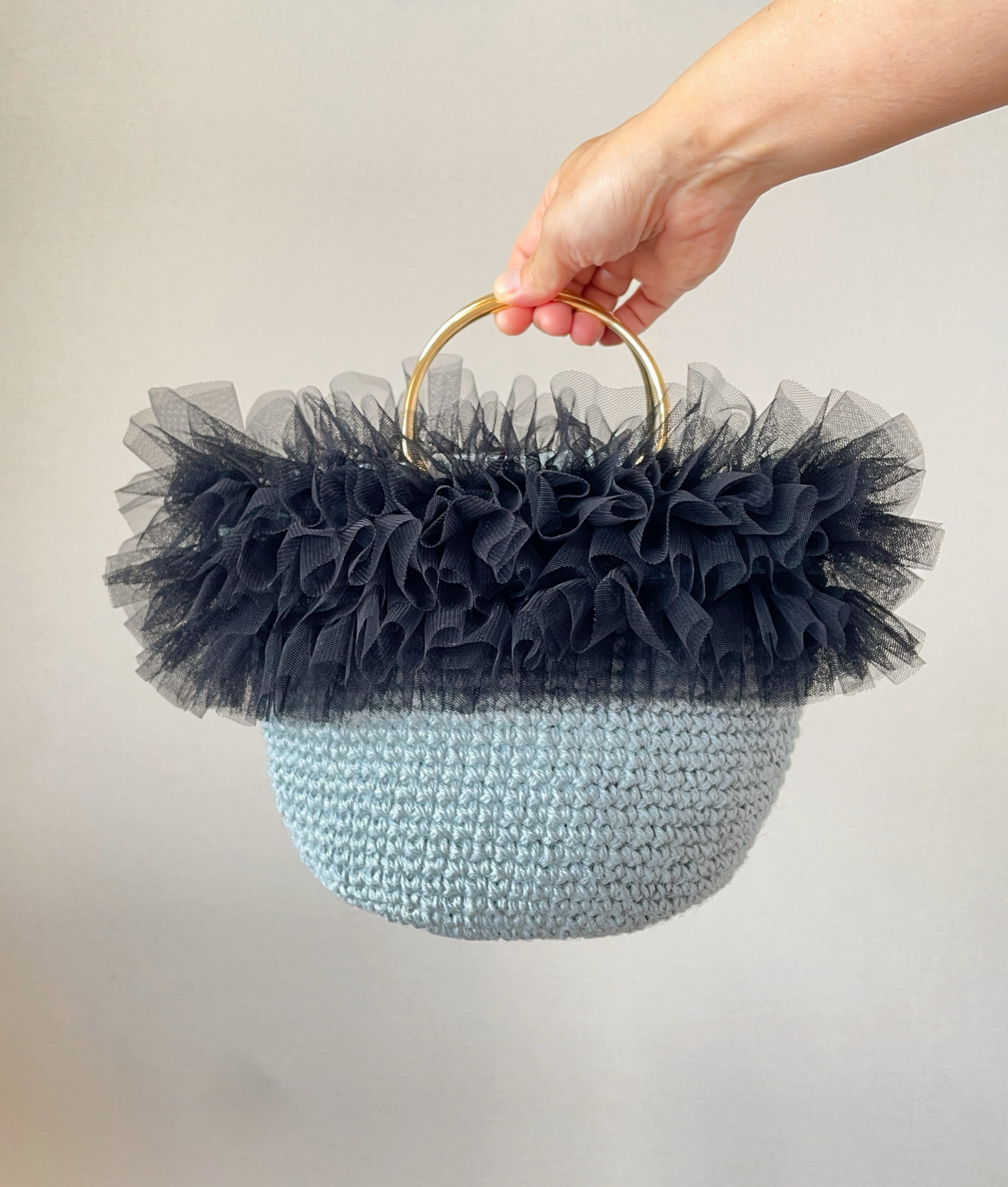 2025 ブラックチュール麻ひもバッグ