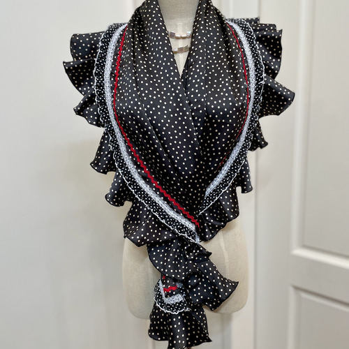 POOH フラメンコ 衣装 エプロン シージョ チャコール×黒水玉 フラメンコ ピキージョ・エプロンセット 水玉 ブラック PA-8