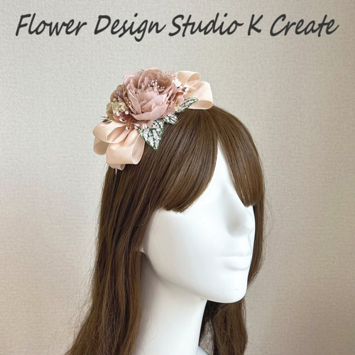 ナチュラルアンティークな薔薇とリボンのカチューシャ 結婚式