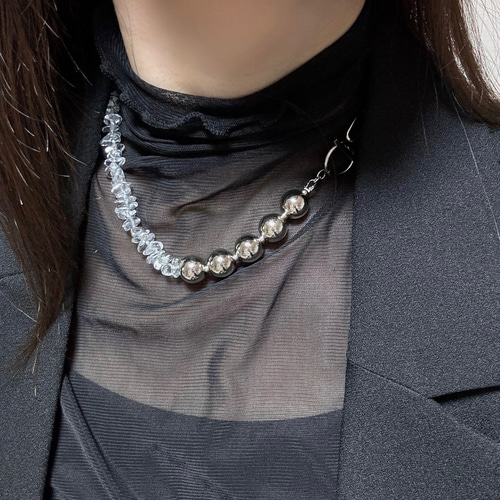 クリスタル＆シルバービーズ ネックレス (天然石) 水晶さざれ