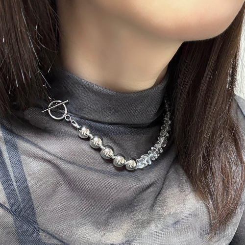 クリスタル＆シルバービーズ ネックレス (天然石) 水晶さざれ