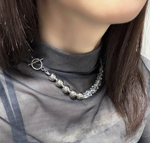クリスタル ネックレス 天然石風 ビーズ 箱付き クリスタル＆シルバービーズ ネックレス (天然石) 水晶さざれ
