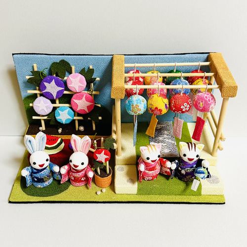 ちりめん細工「みんなでお花見♥️」 その他置物 黒ごまきなこ