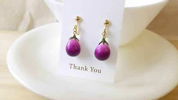 米茄子イヤリング　★ミニチュア 2枚目の画像