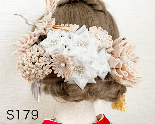 ちりめん髪飾り セット 鶴 水引き 白×ゴールド ハンドメイド つまみ細工 ちりめん髪飾り セット 鶴 水引き 白×ゴールド ハンドメイド