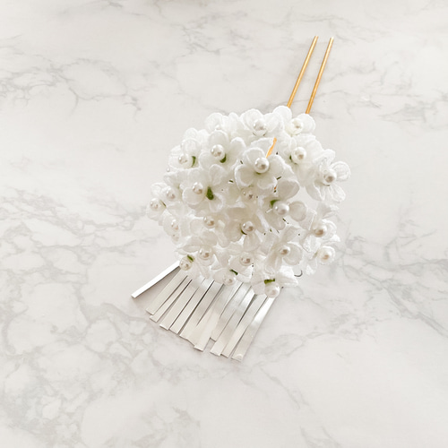 つまみ細工髪飾り 純白 赤 花嫁 かんざしセット 鶴 花 ちりめん・羽二