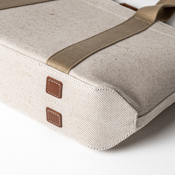 倉敷の綿麻帆布とヌメ革で仕立てた 丈夫で軽量なトートA4 ＜生成り ecru＞ ▶︎ 日本製