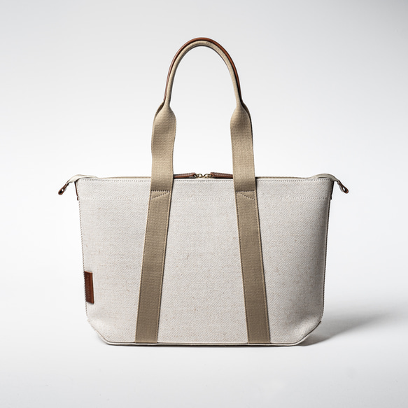 倉敷の綿麻帆布とヌメ革で仕立てた 丈夫で軽量なトートA4 ＜生成り ecru＞ ▶︎ 日本製